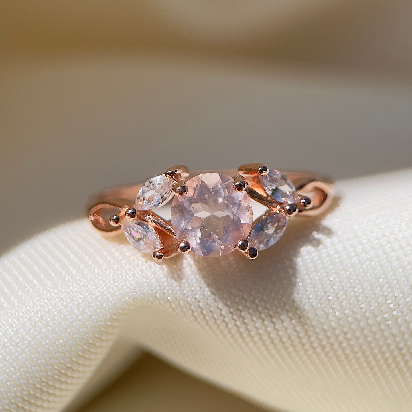 Rose Quartz Floral Ring