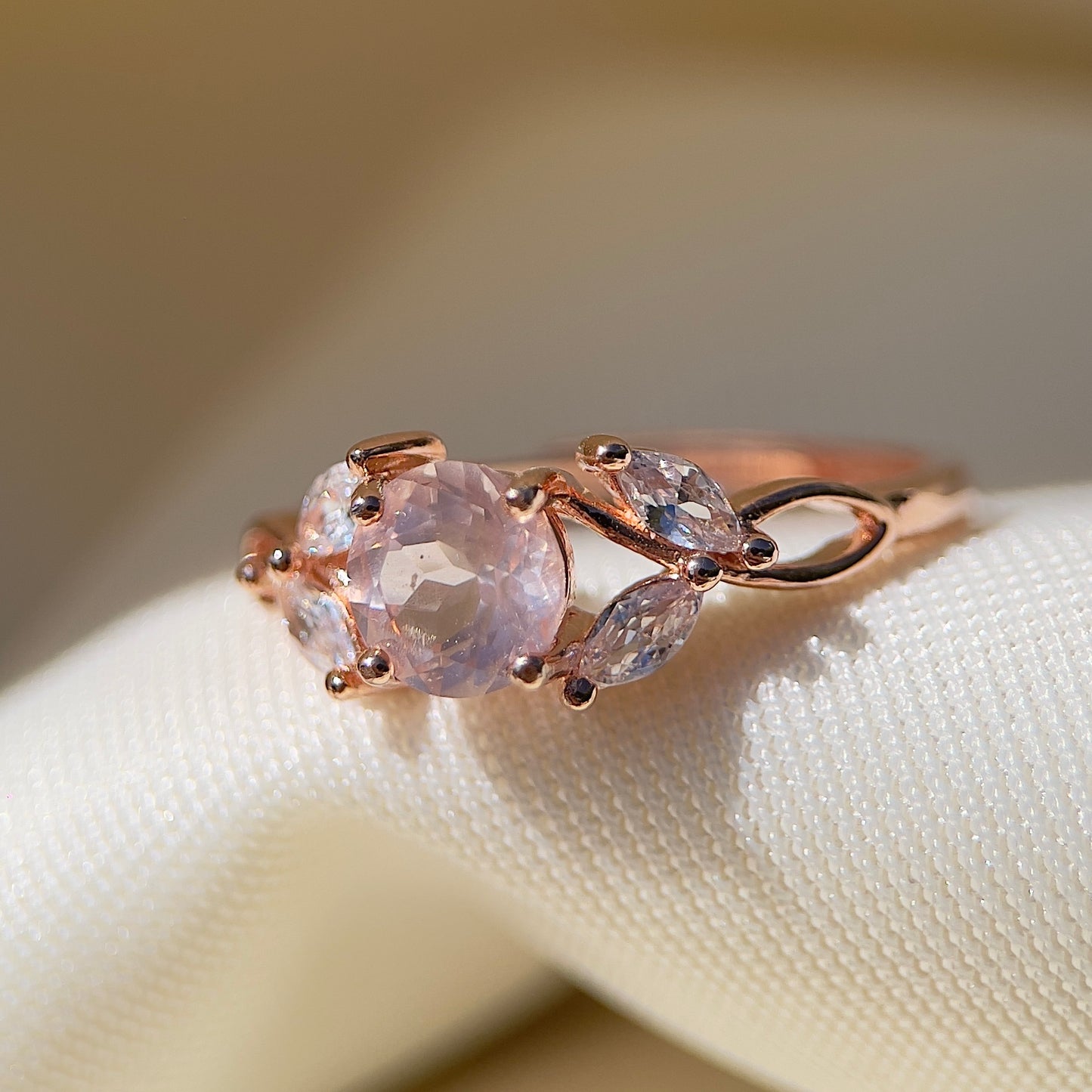 Rose Quartz Floral Ring