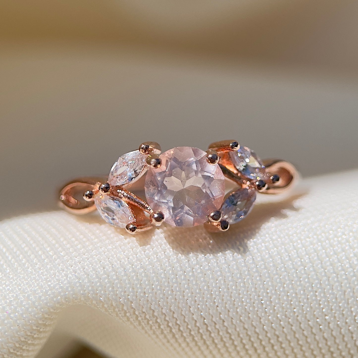 Rose Quartz Floral Ring