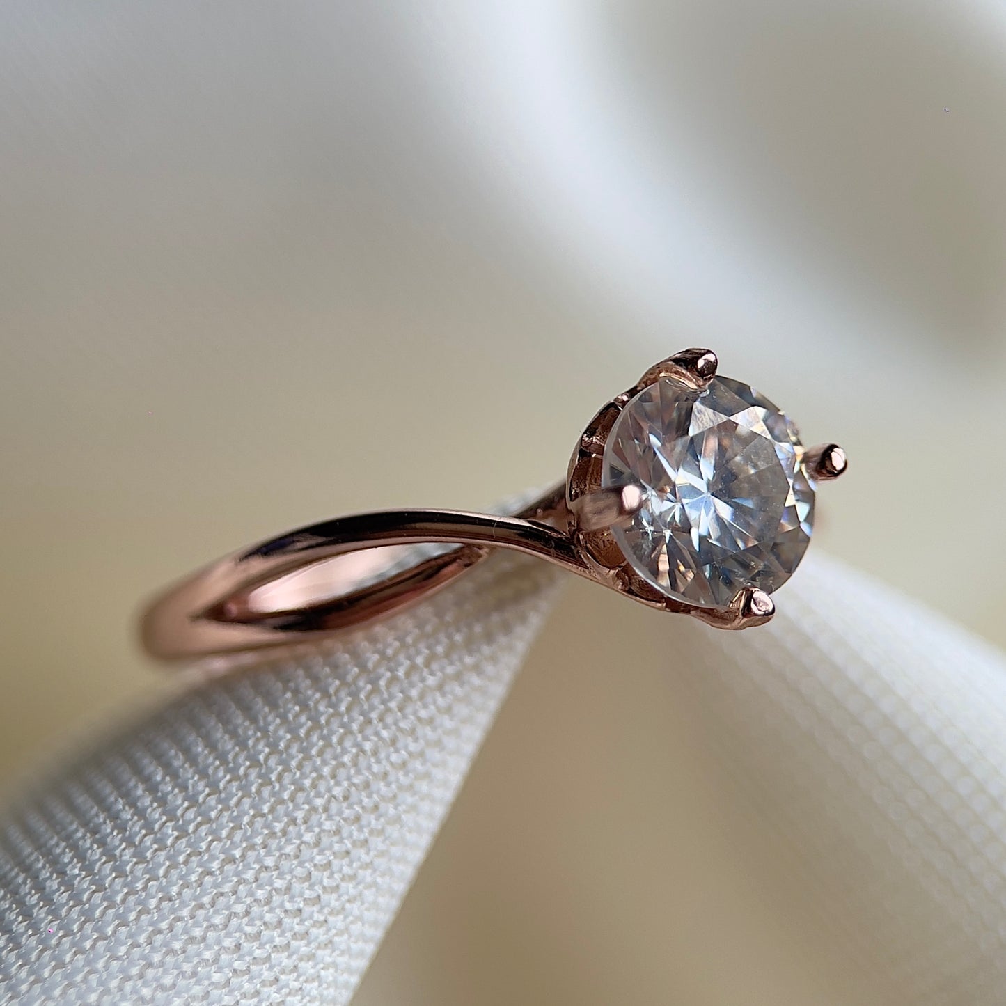 Clear Moissanite Twisty Heart Ring