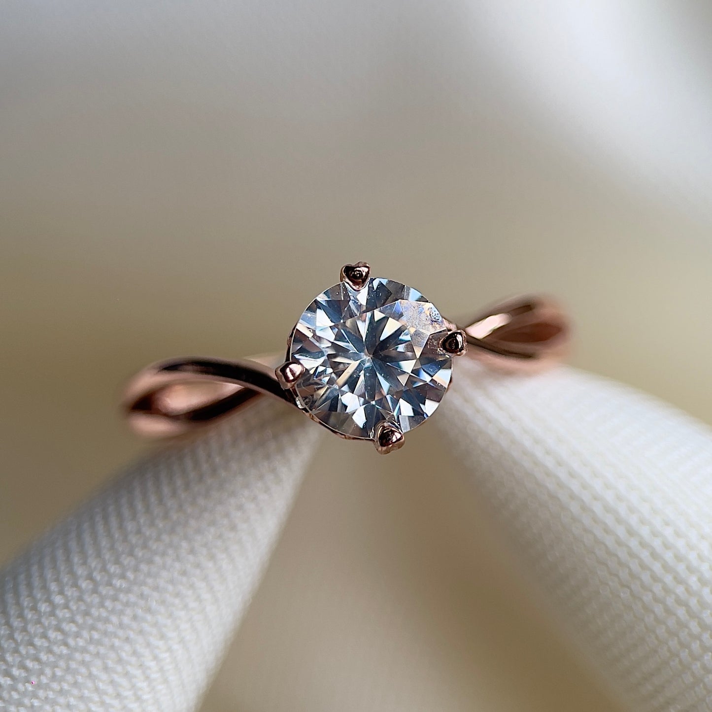 Clear Moissanite Twisty Heart Ring