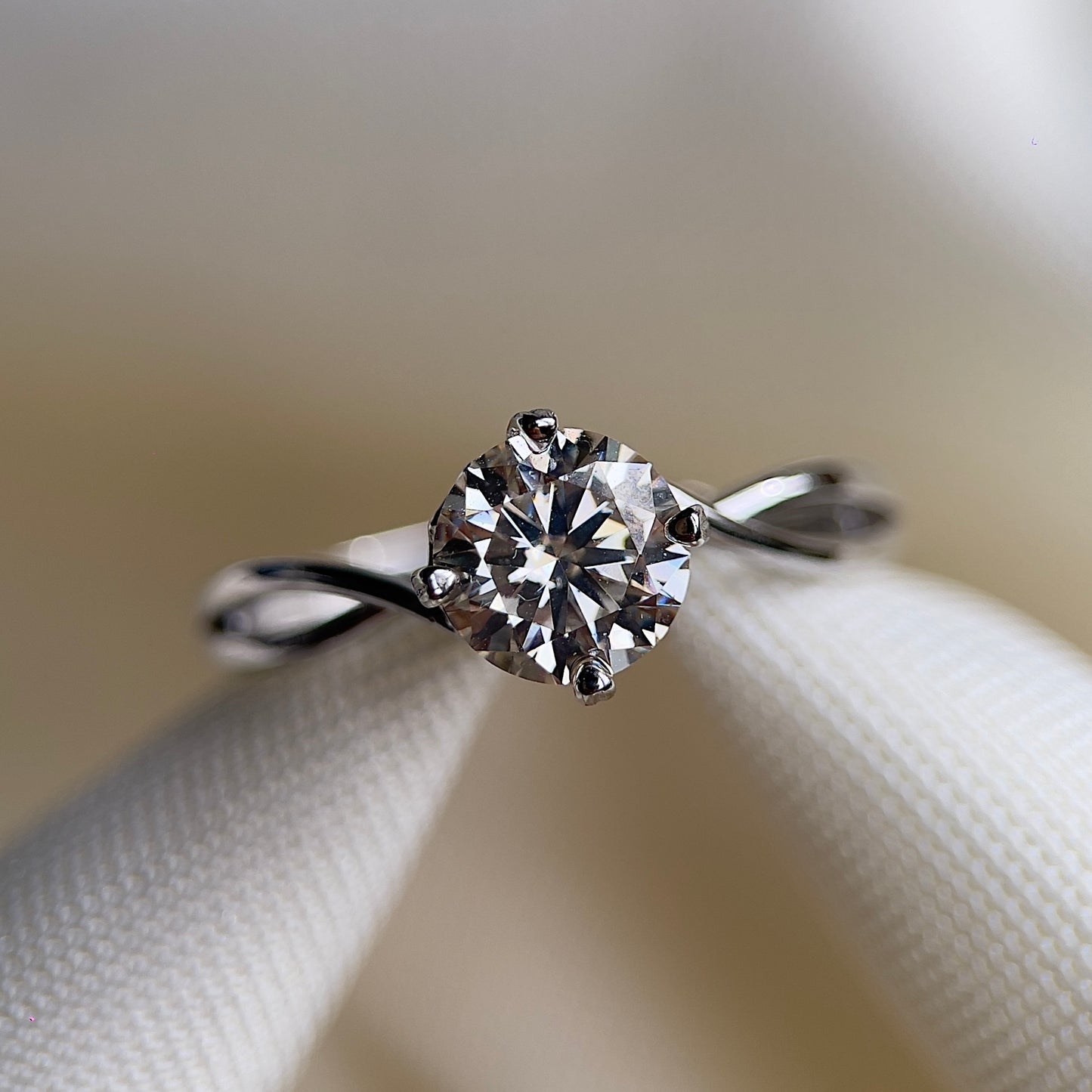 Clear Moissanite Twisty Heart Ring
