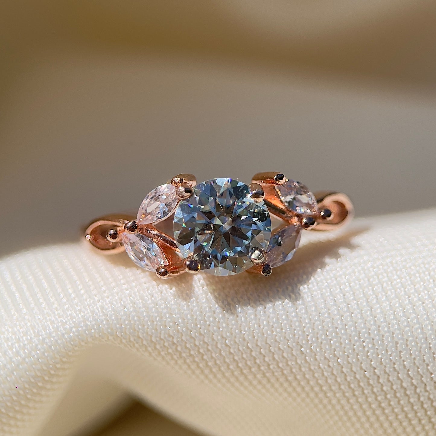 White Moissanite Floral Ring