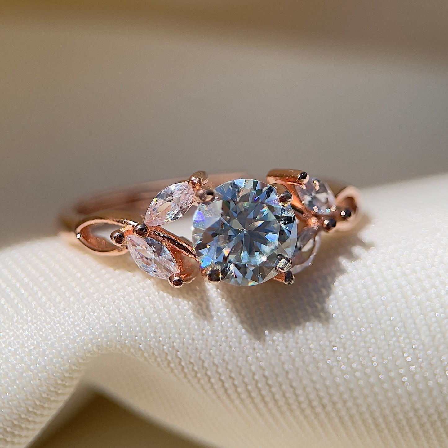 White Moissanite Floral Ring