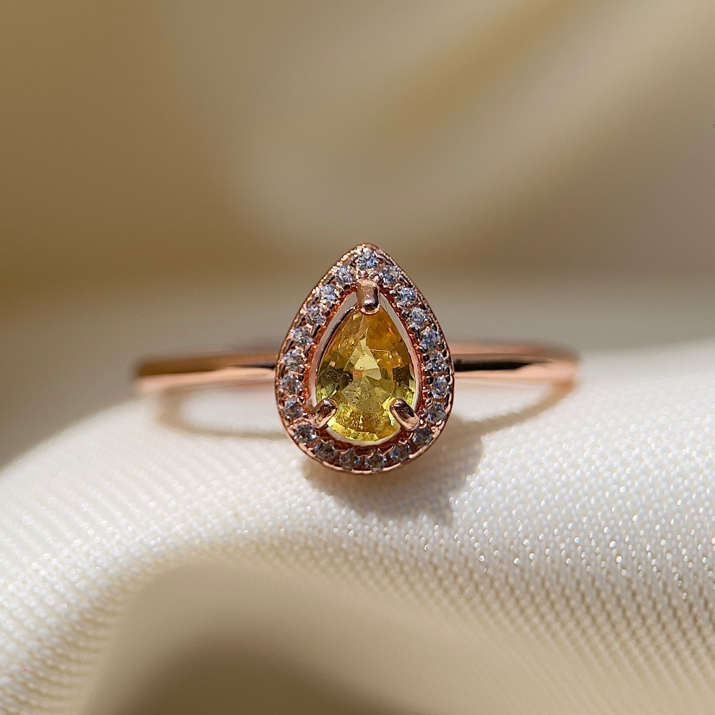 Yellow Sapphire Halo Pear Ring