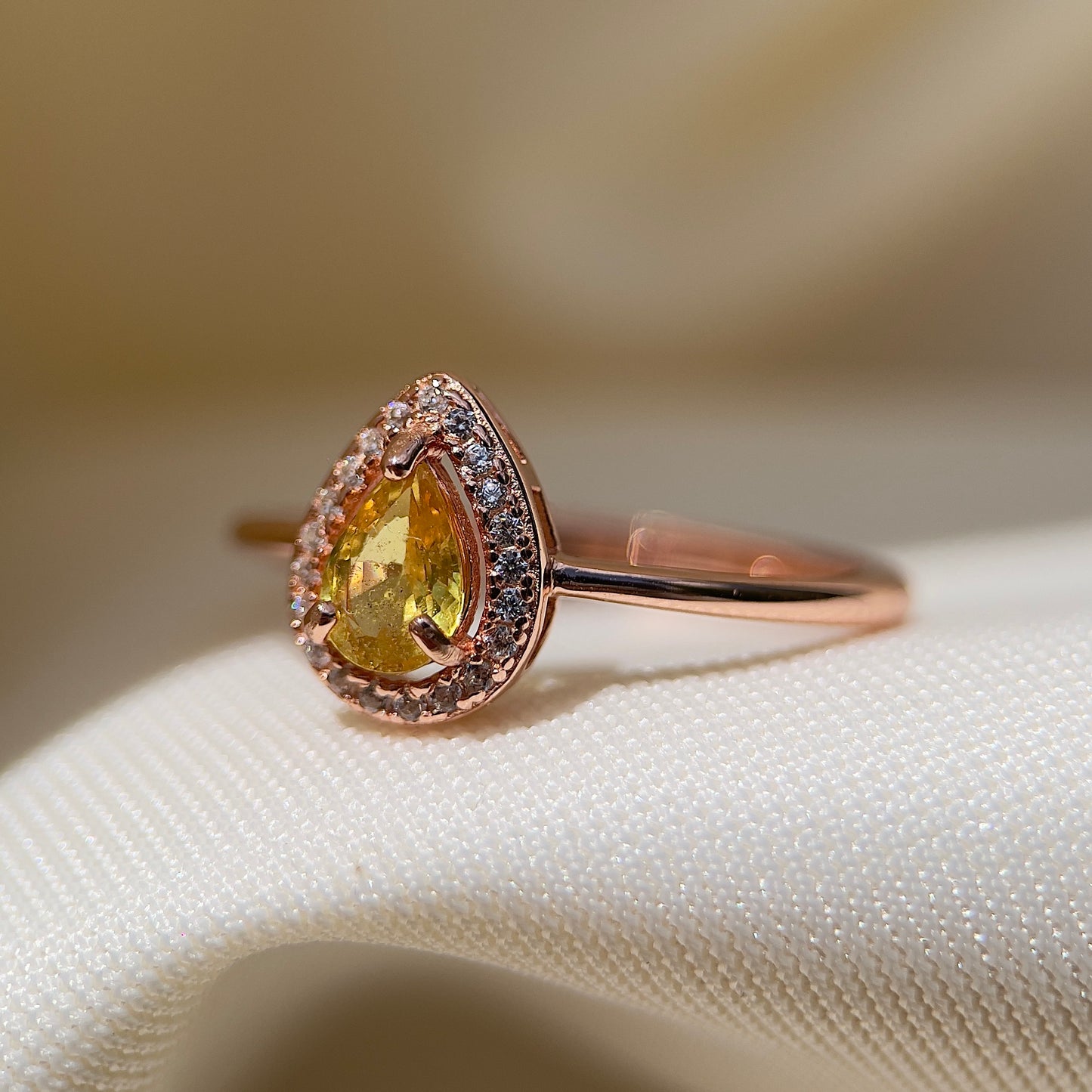 Yellow Sapphire Halo Pear Ring