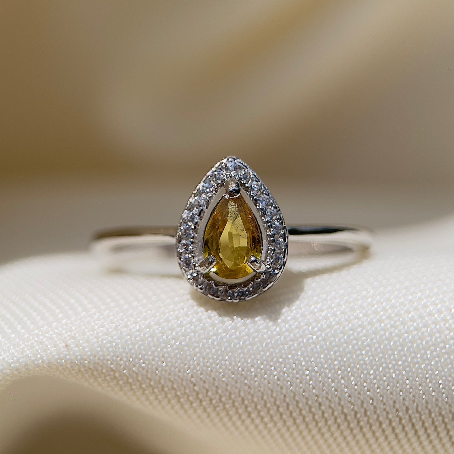 Yellow Sapphire Halo Pear Ring
