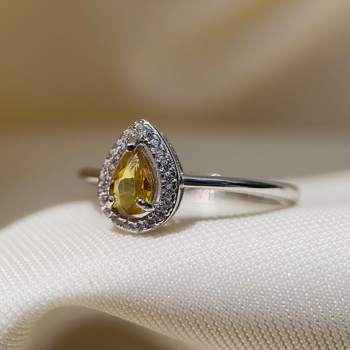 Yellow Sapphire Halo Pear Ring
