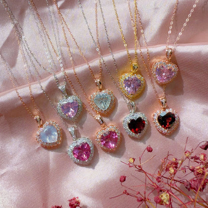 Pink Zirconia Heart Necklace