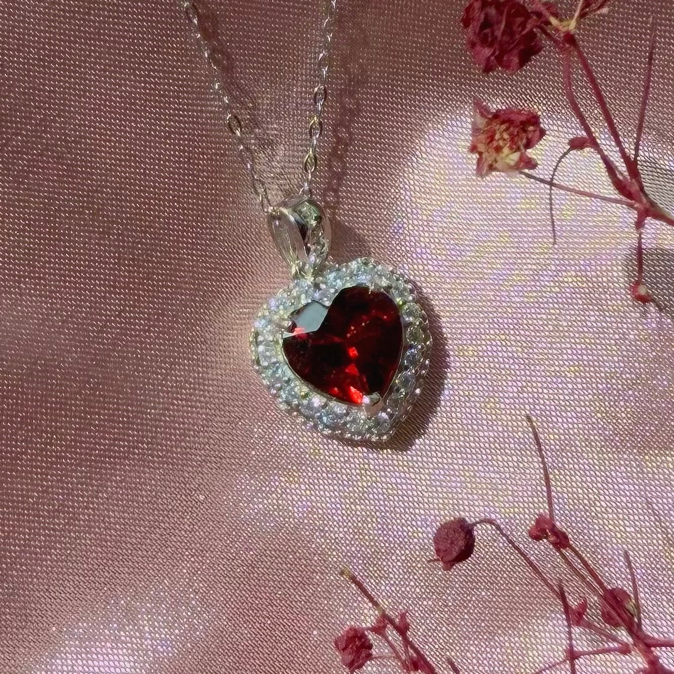 Garnet Heart Necklace