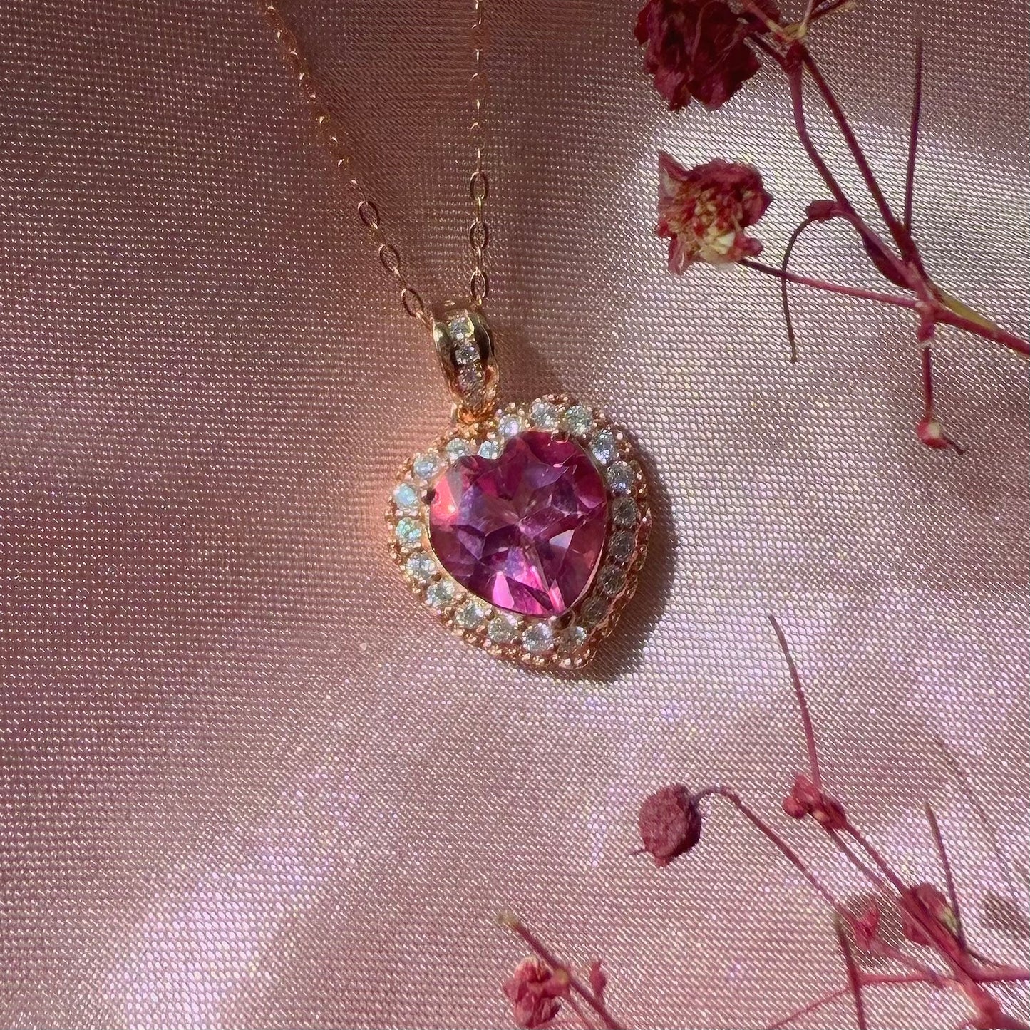 Pink Topaz Heart Necklace