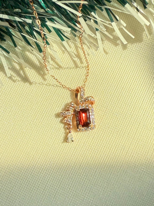 Emerald Cut Rhodolite Garnet Ribbon Necklace