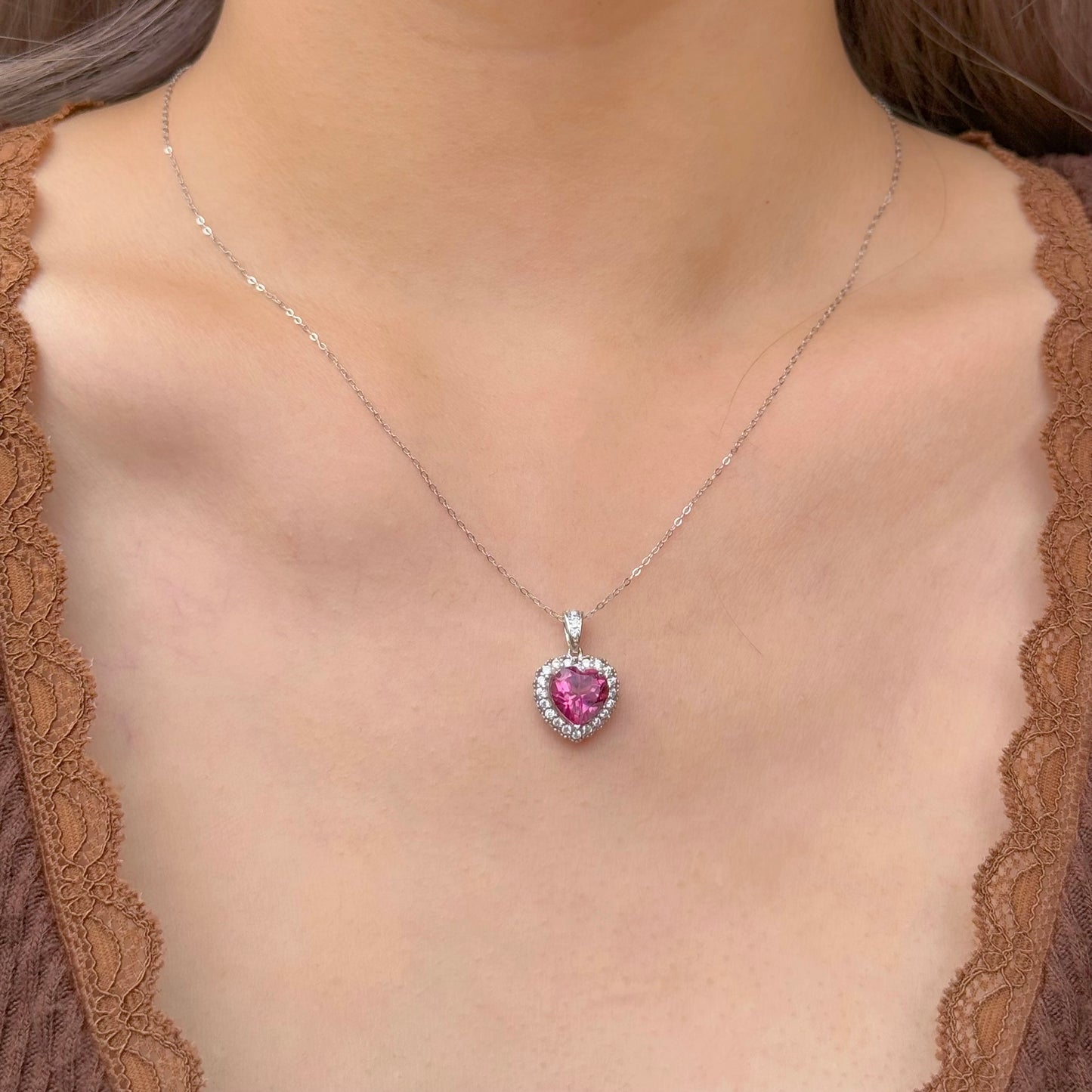 Pink Topaz Heart Necklace