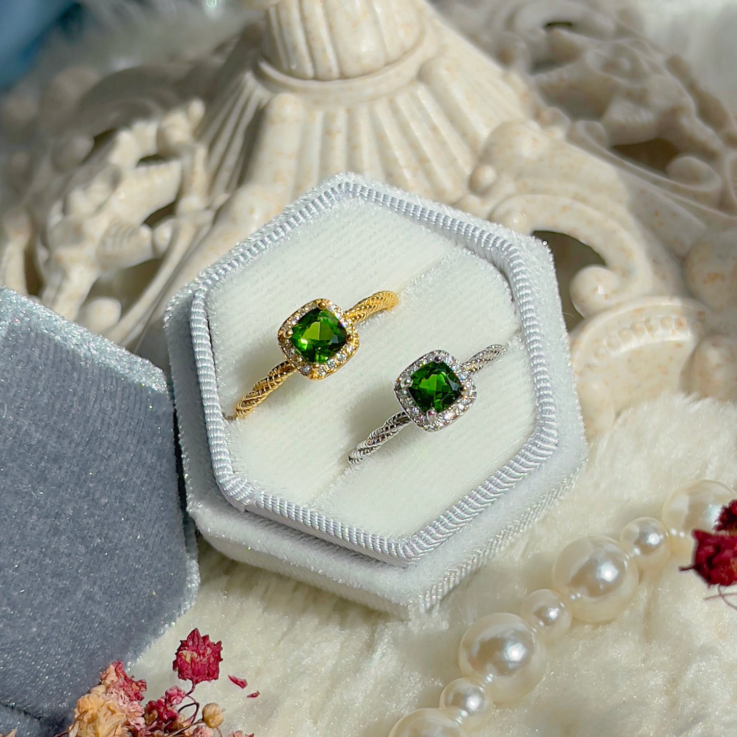 Cushion Cut Diopside Ring