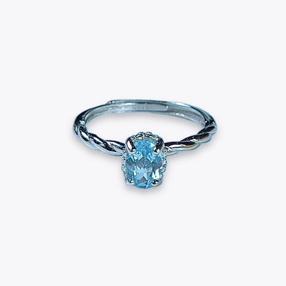 Aquamarine Halo Ring