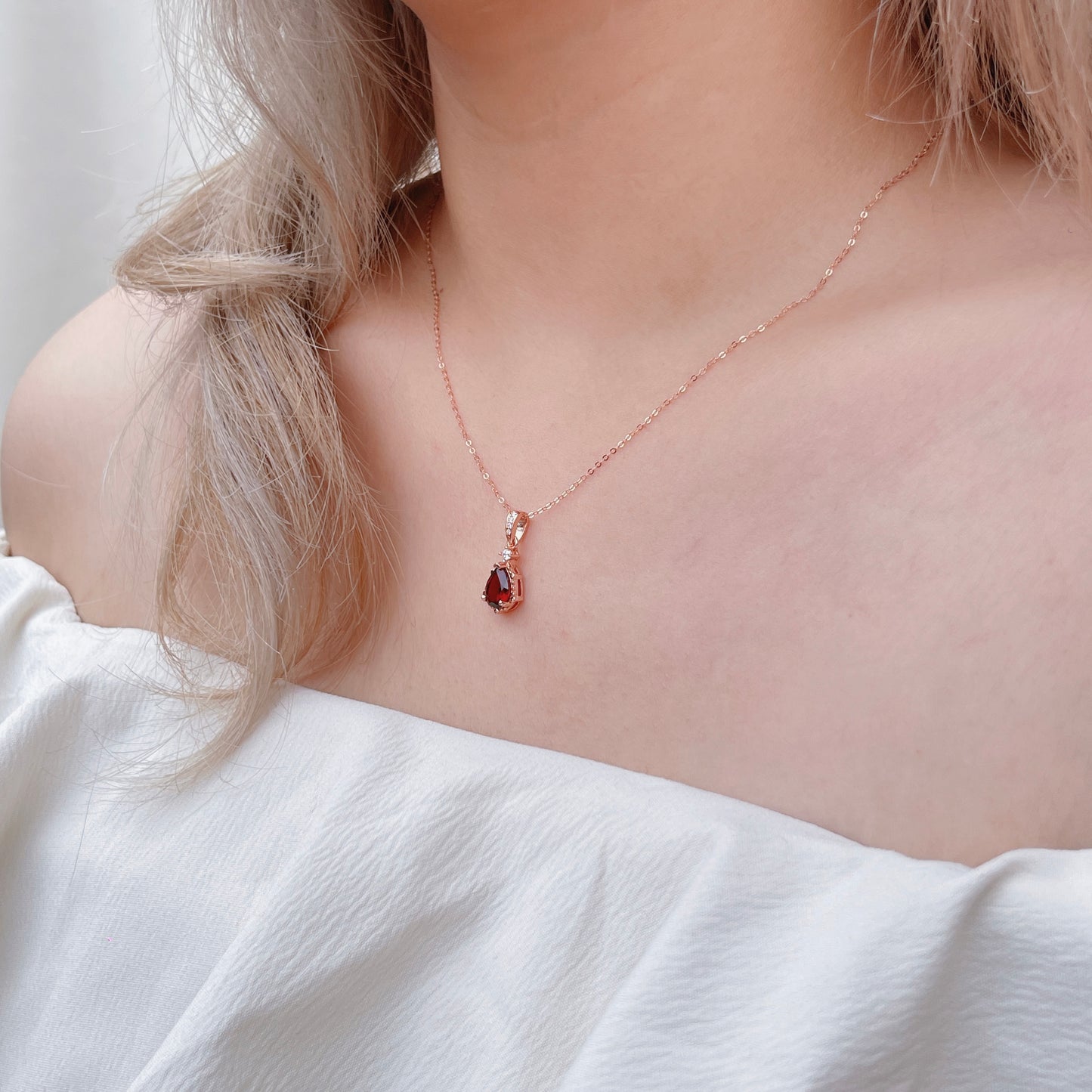 Garnet Pear Necklace