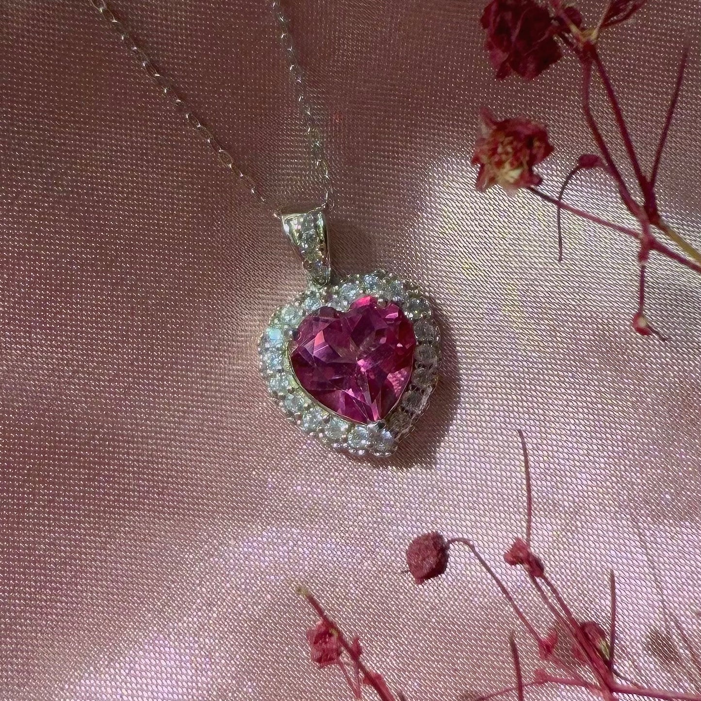 Pink Topaz Heart Necklace