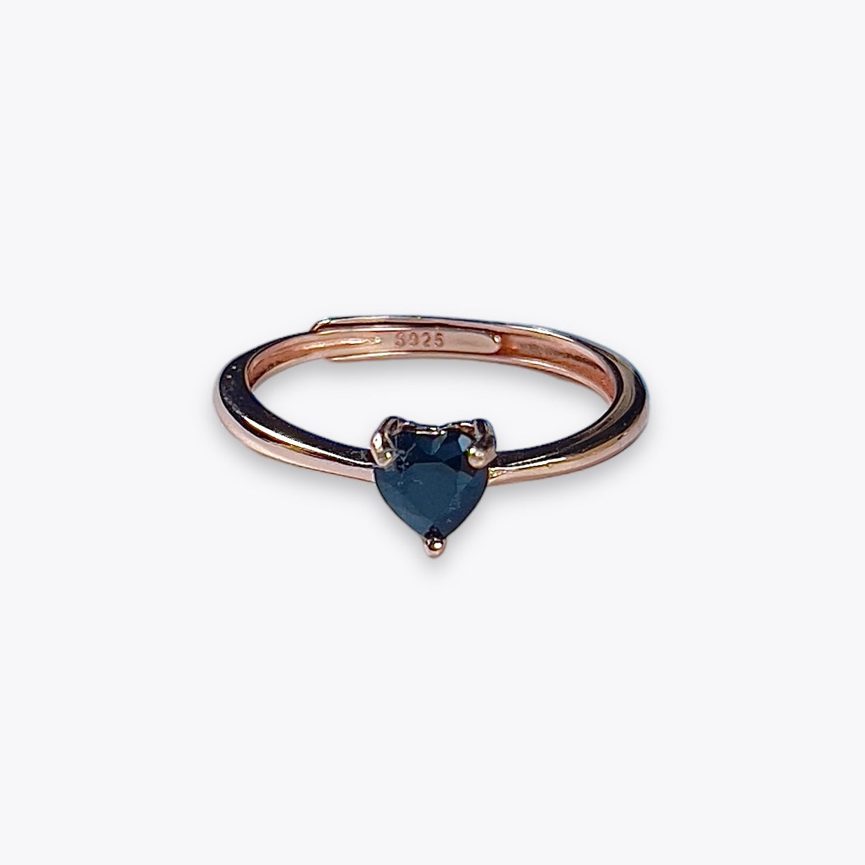 Black Spinel Dainty Heart Ring