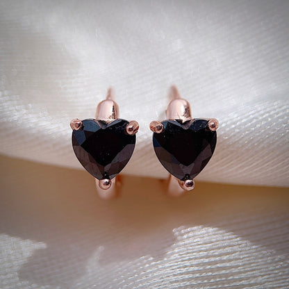 Black Spinel Heart Rose Gold Set (Ring & Huggies)