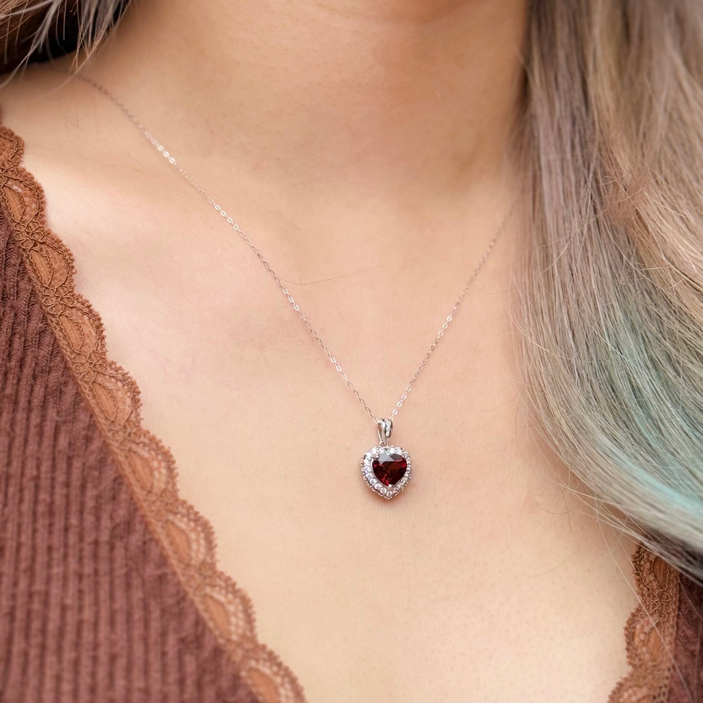 Garnet Heart Necklace