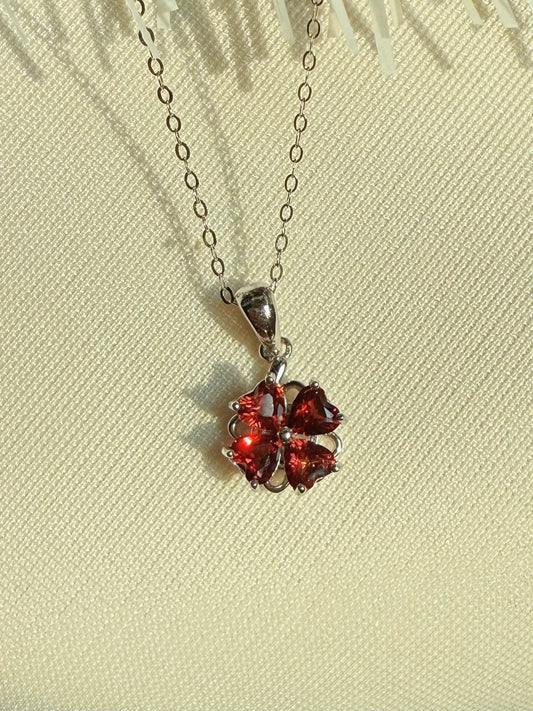 Garnet Spinning Clover Necklace