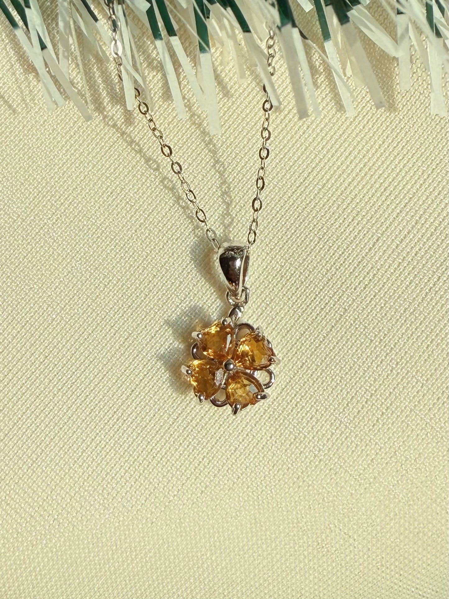 Citrine Spinning Clover Necklace