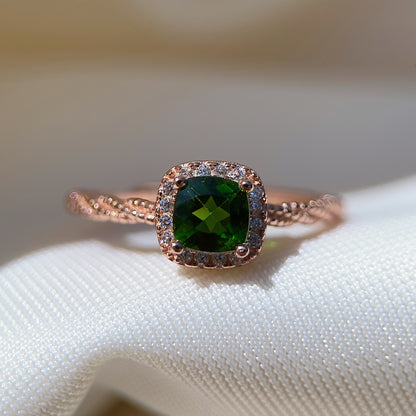 Cushion Cut Diopside Ring