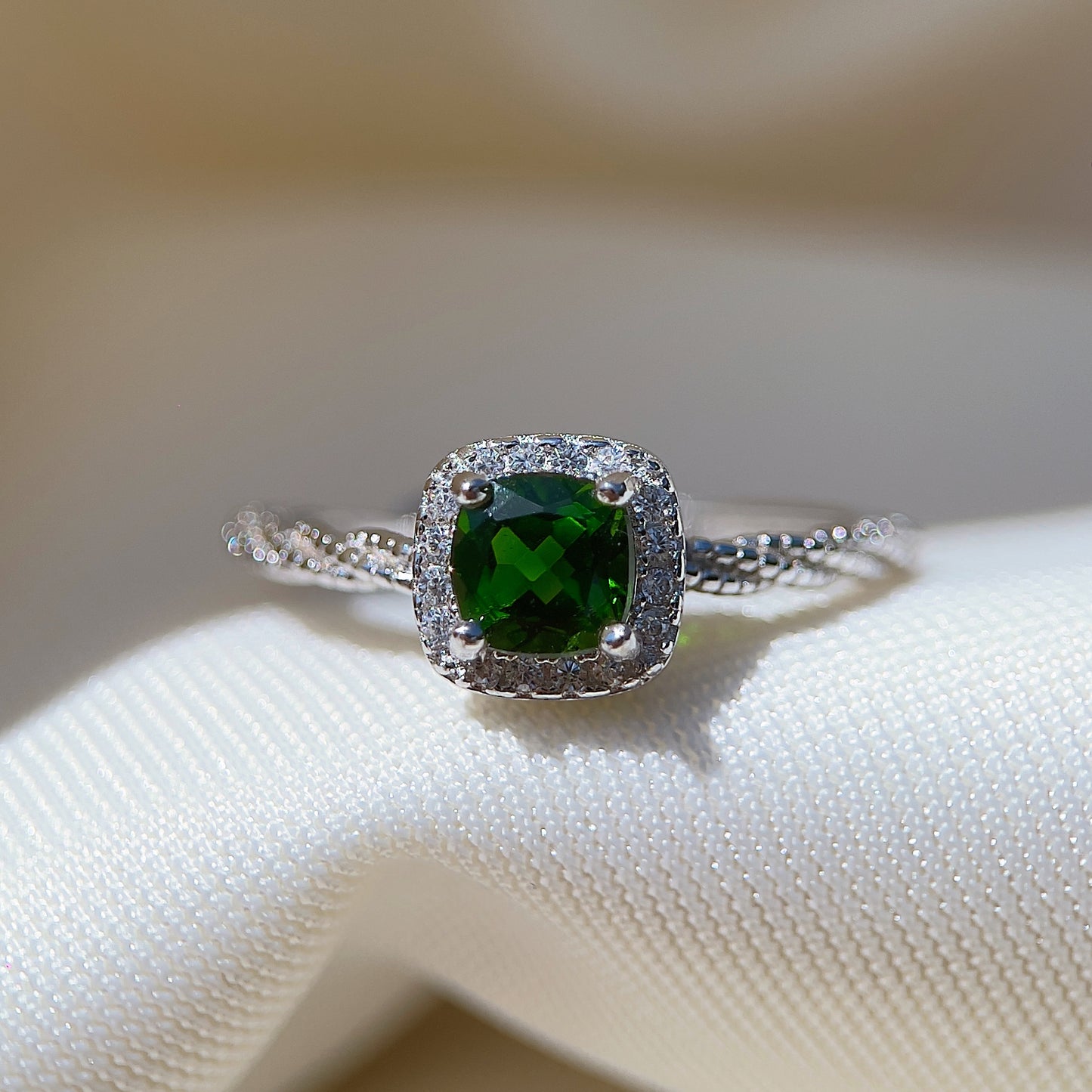 Cushion Cut Diopside Ring