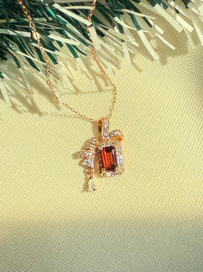 Emerald Cut Rhodolite Garnet Ribbon Necklace