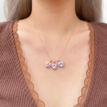 Pink Zirconia Heart Necklace