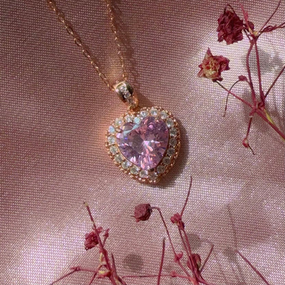 Pink Zirconia Heart Necklace