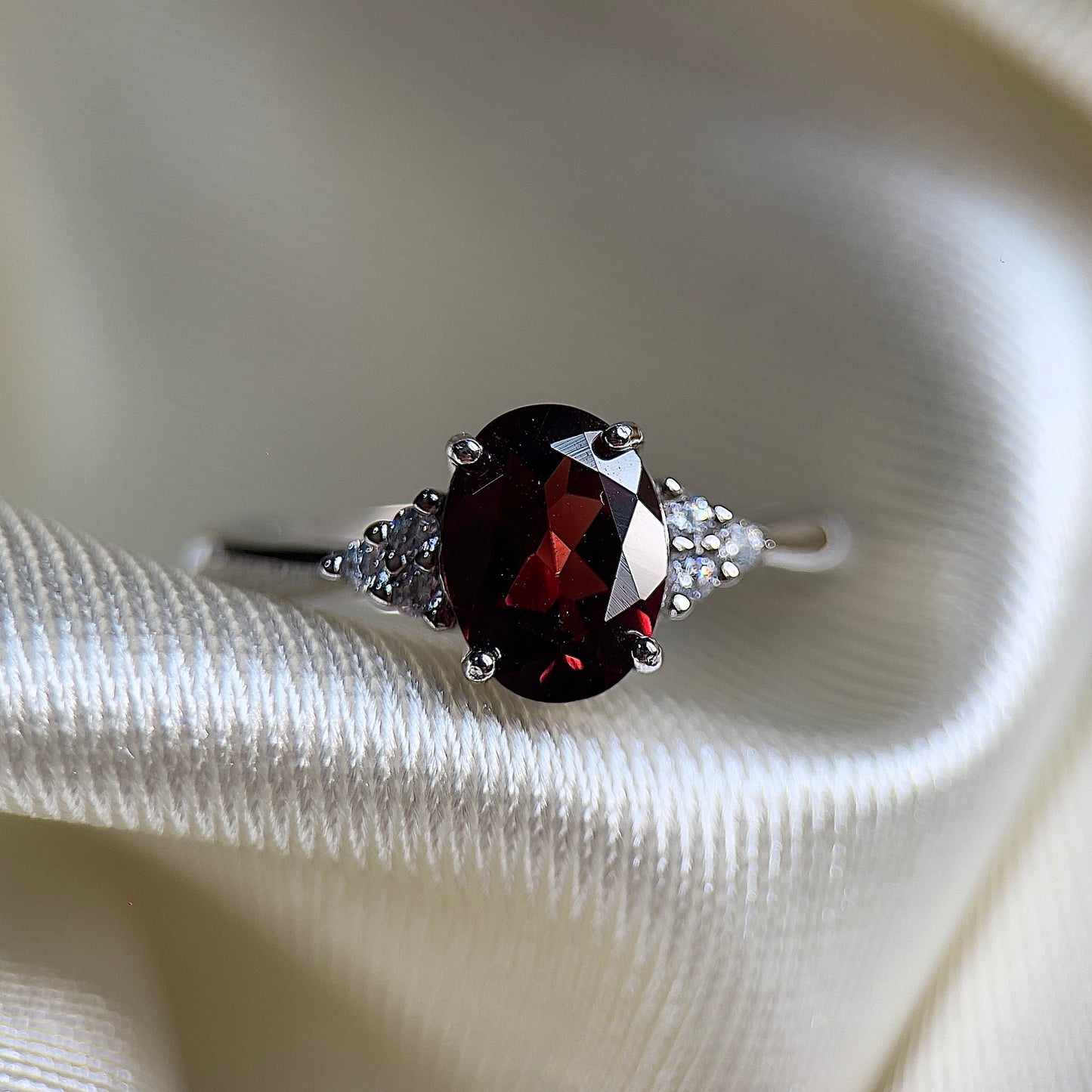 Garnet Oval Cluster Ring