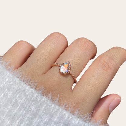 Rainbow Moonstone Pear Cut Ring