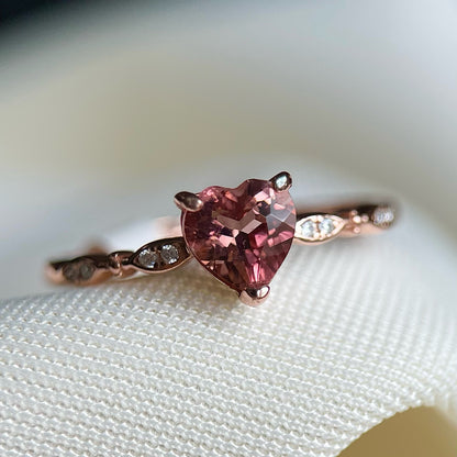 Rosy Pink Tourmaline Heart Ribbon Ring