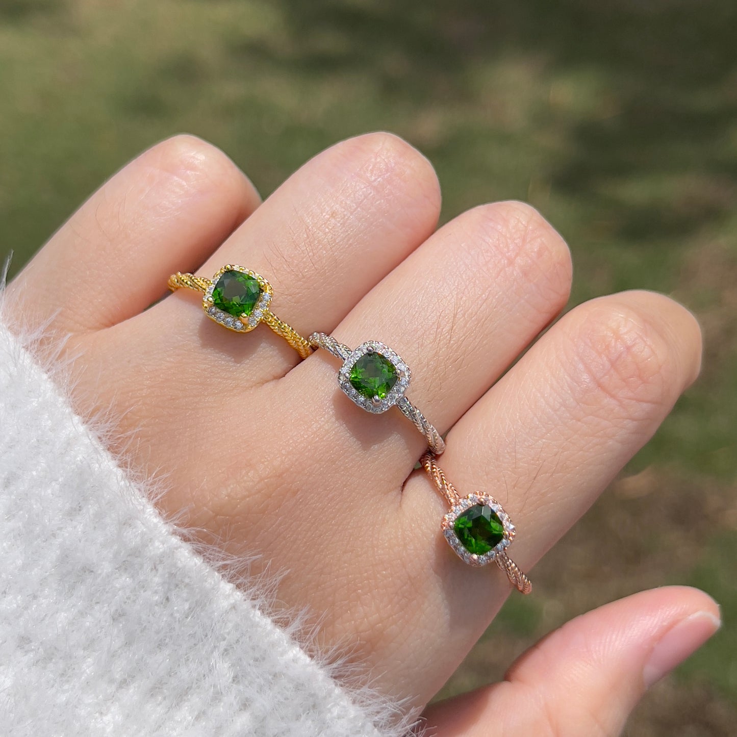 Cushion Cut Diopside Ring