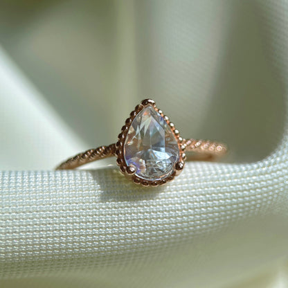 Rainbow Moonstone Pear Cut Ring