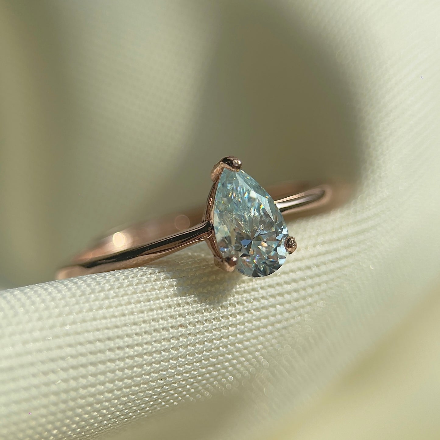 Mint Green Moissanite Pear Cut Solitaire Ring