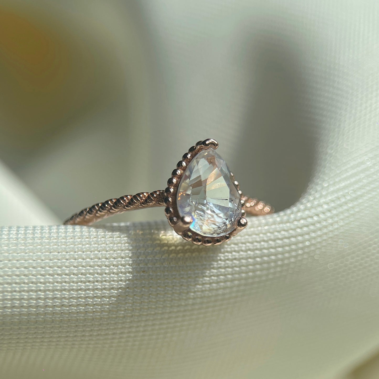 Rainbow Moonstone Pear Cut Ring