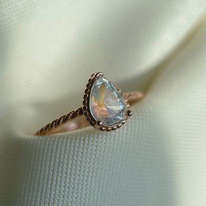 Rainbow Moonstone Pear Cut Ring