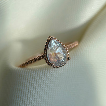 Rainbow Moonstone Pear Cut Ring