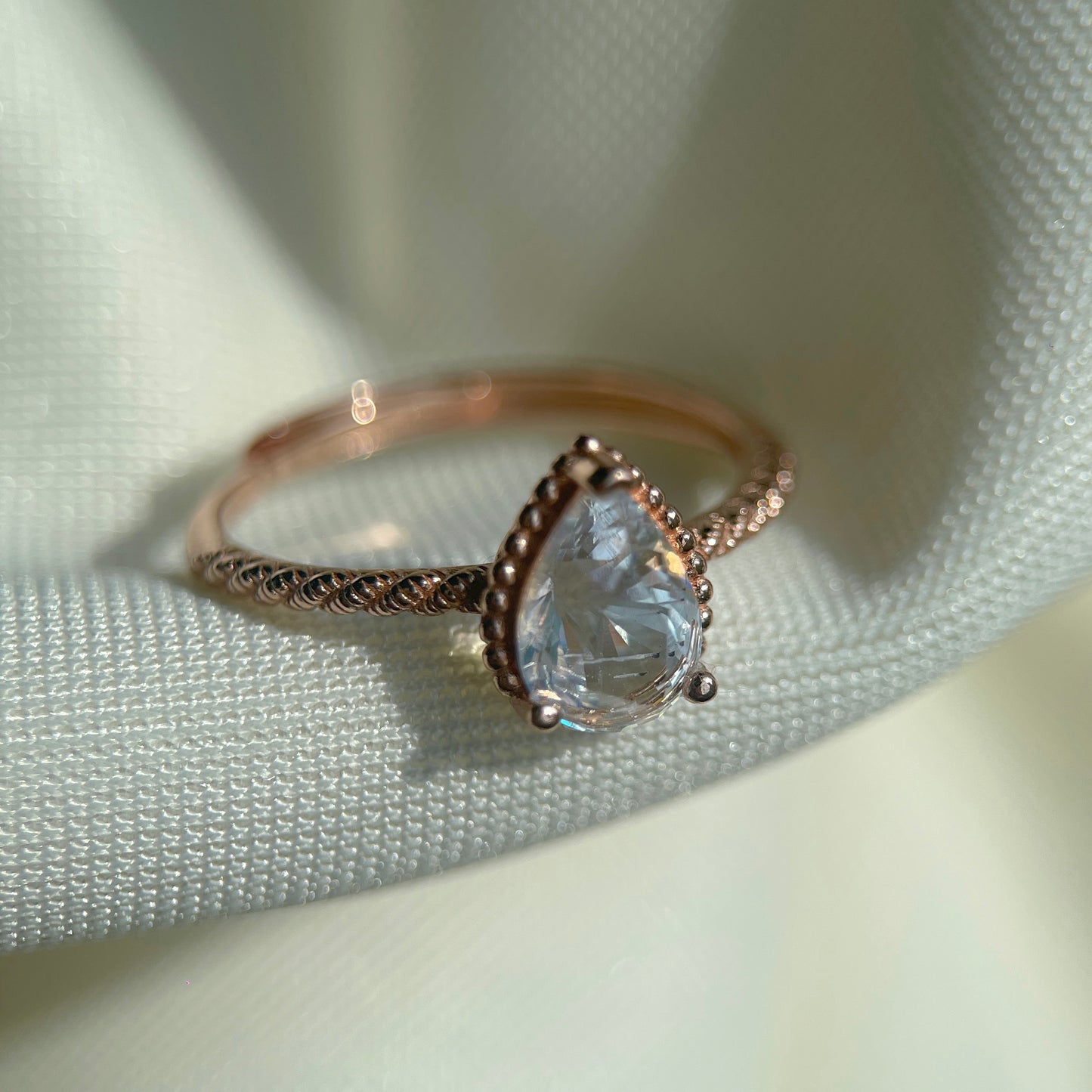 Rainbow Moonstone Pear Cut Ring