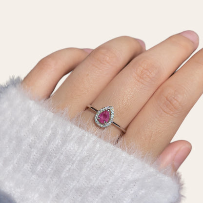 Pink Sapphire Halo Pear Ring