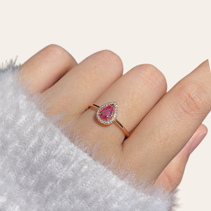 Pink Sapphire Halo Pear Ring