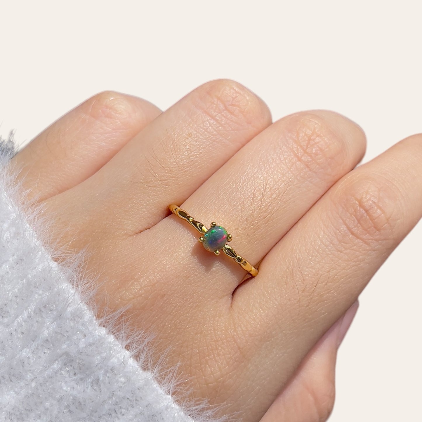 Dainty Black Opal Ring