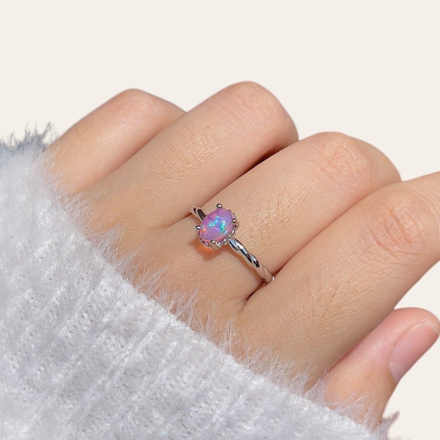 Cabochon Pink Opal Ring