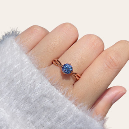 Indigo Blue Moissanite Twisty Heart Ring