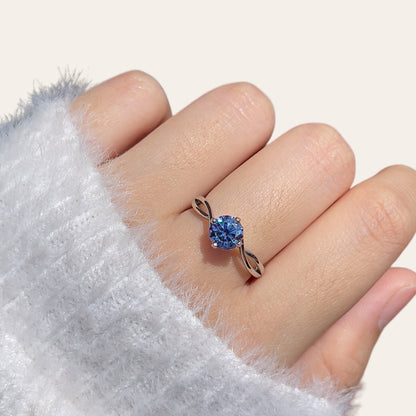 Indigo Blue Moissanite Twisty Heart Ring