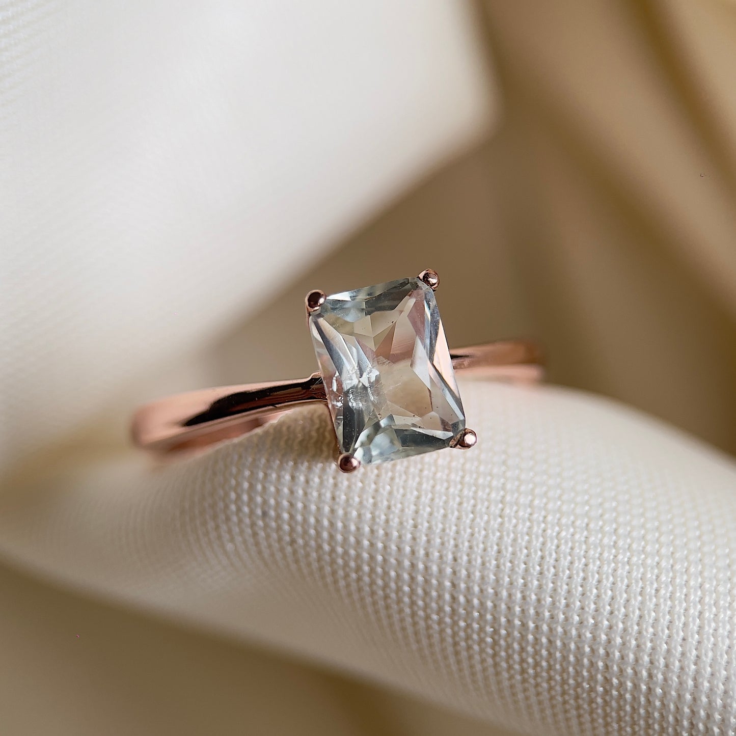 Prasiolite Radiant Cut Ring