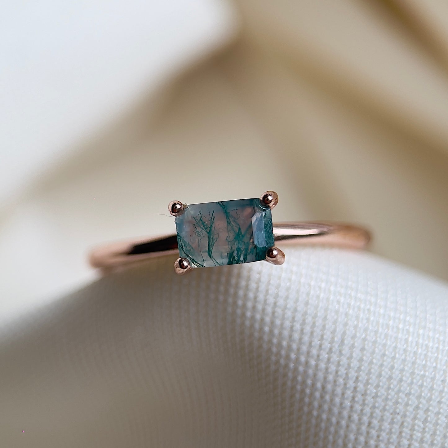 Moss Agate Emerald Cut Ring