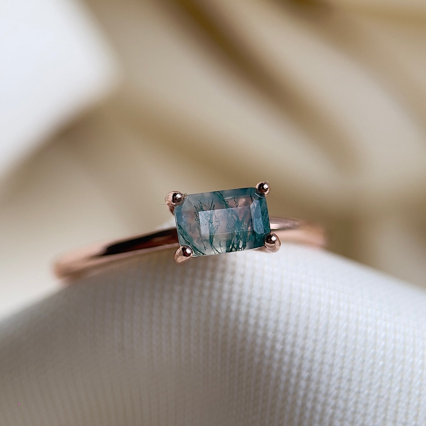 Moss Agate Emerald Cut Ring